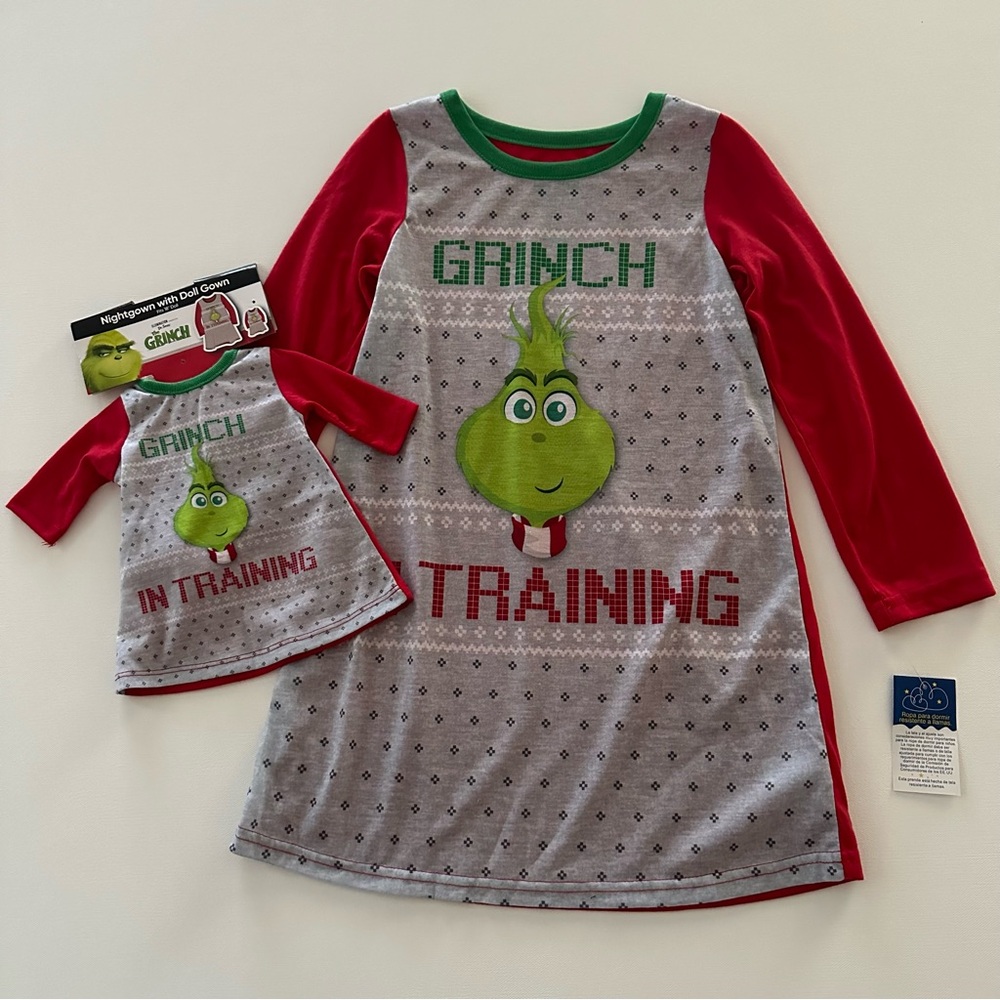 Dr Seuss The Grinch Girls 6 Nightgown & Doll Gown Holiday Christmas NWT